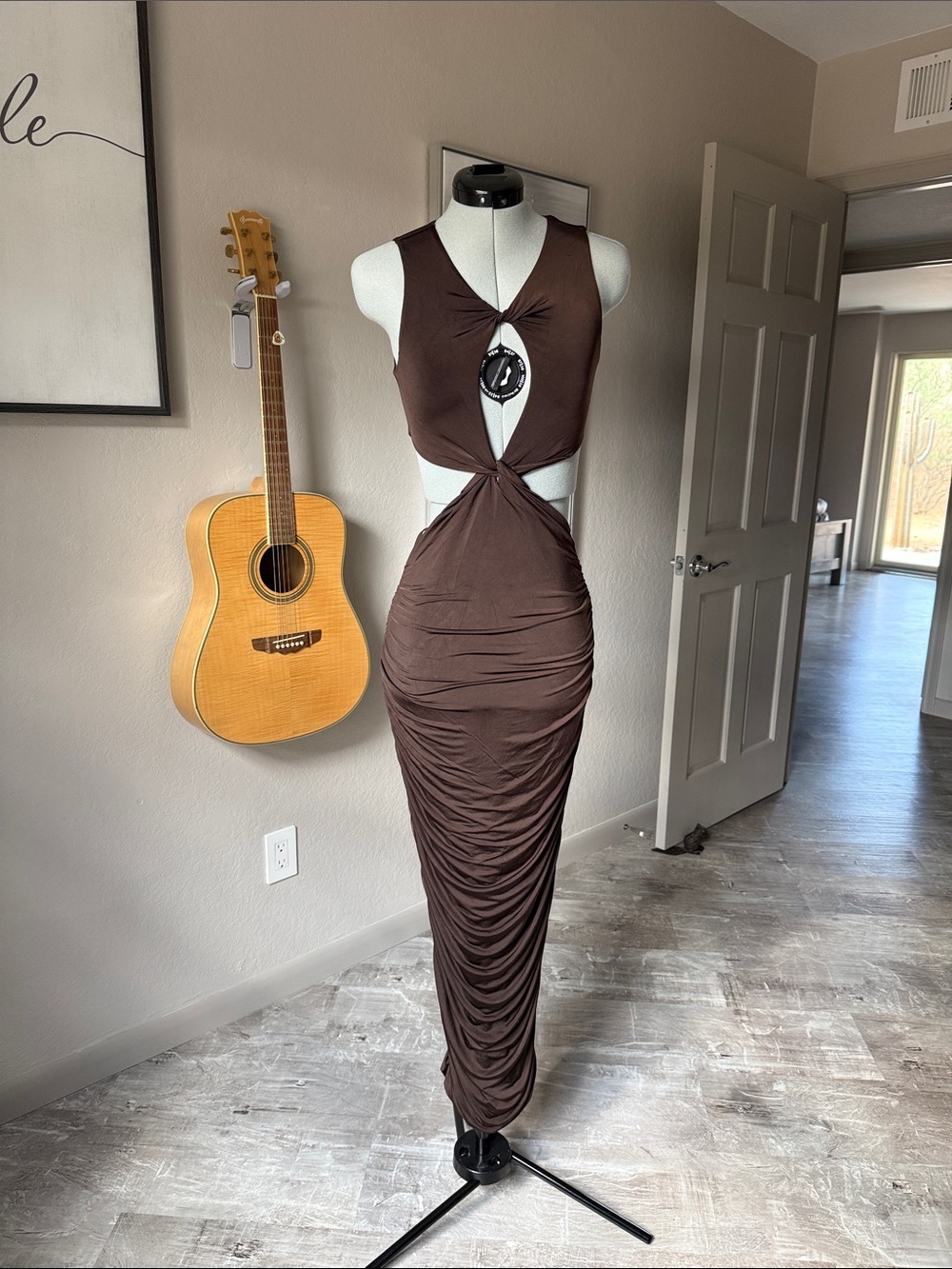 Brown Sleeveless Cutout Twist Maxi Dress